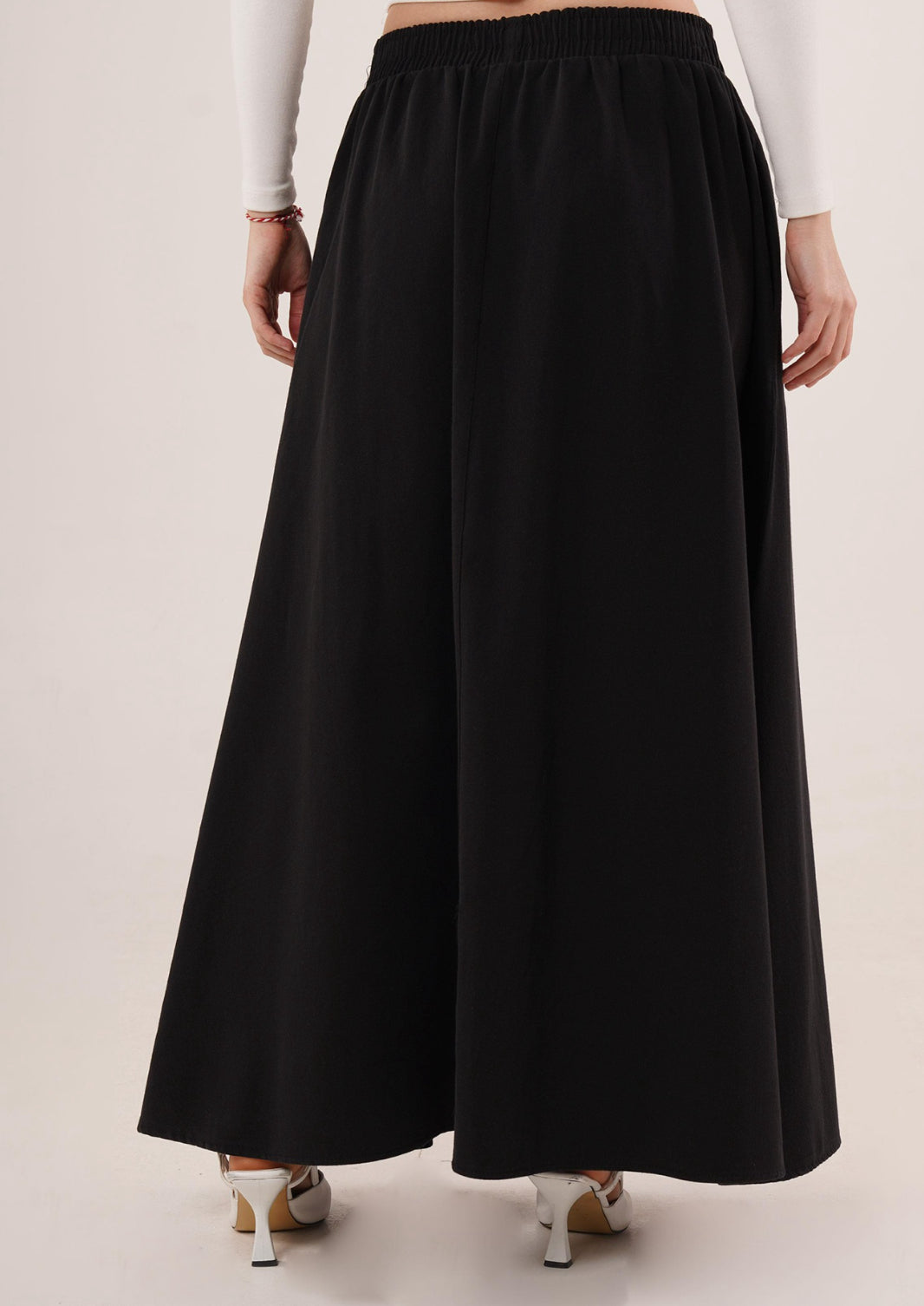 Elastic Waist Pocket Detailed Long Black
