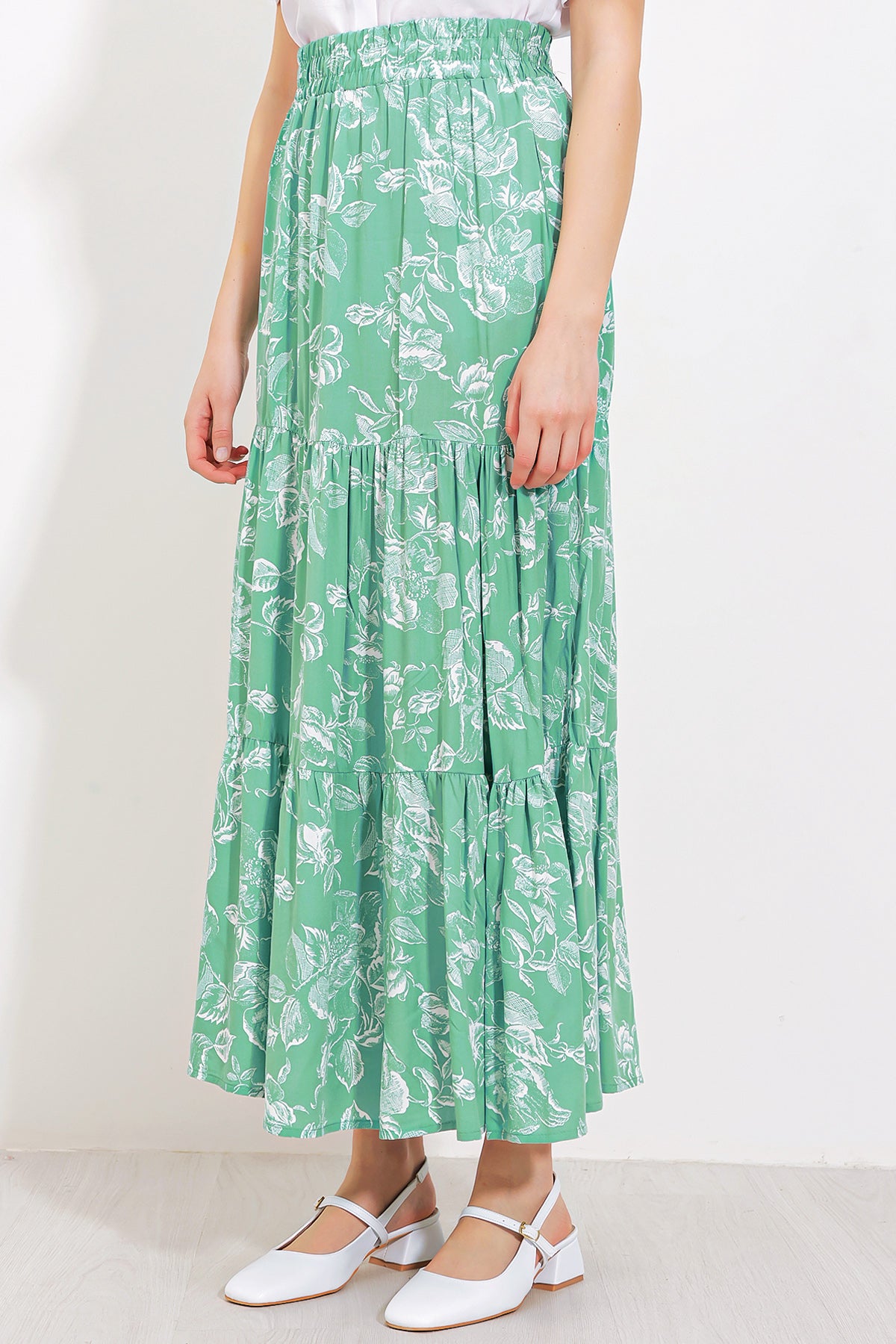 Patterned Long Viscose Skirt