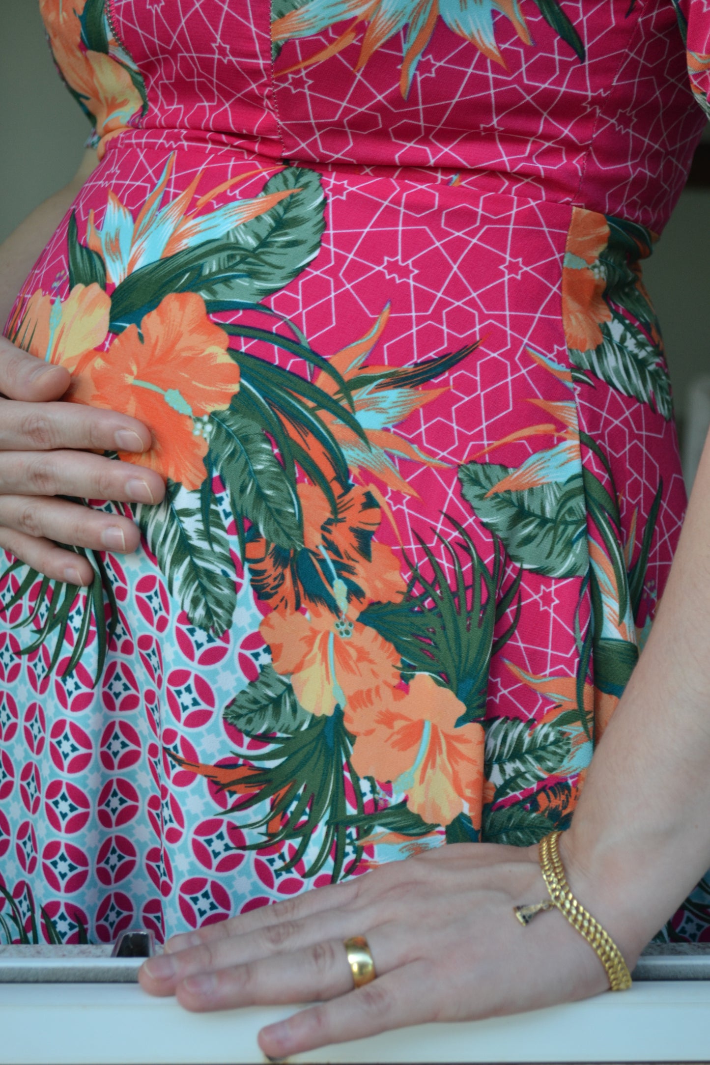 PINK MIDI DRESS WITH ORANGE FLOWERS