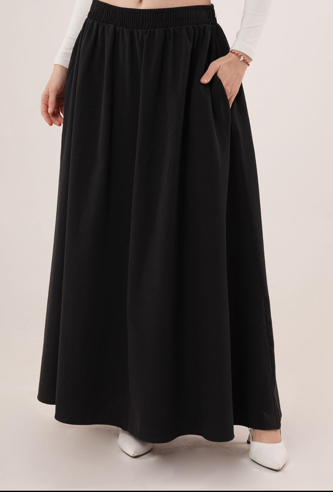 Elastic Waist Pocket Detailed Long Black
