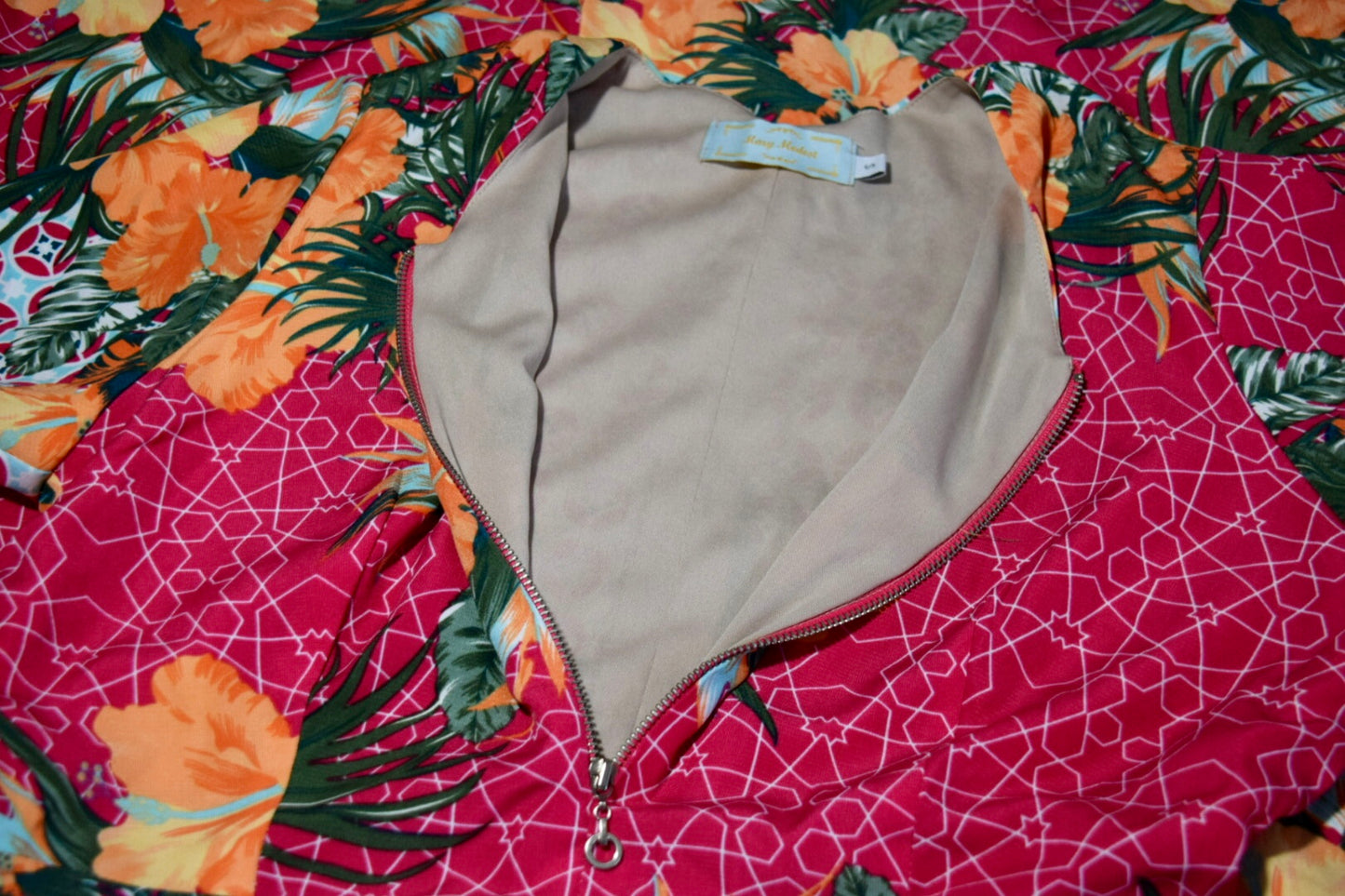 PINK MIDI DRESS WITH ORANGE FLOWERS
