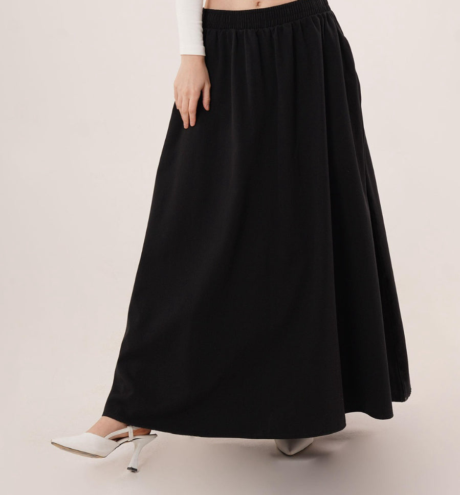 Elastic Waist Pocket Detailed Long Black
