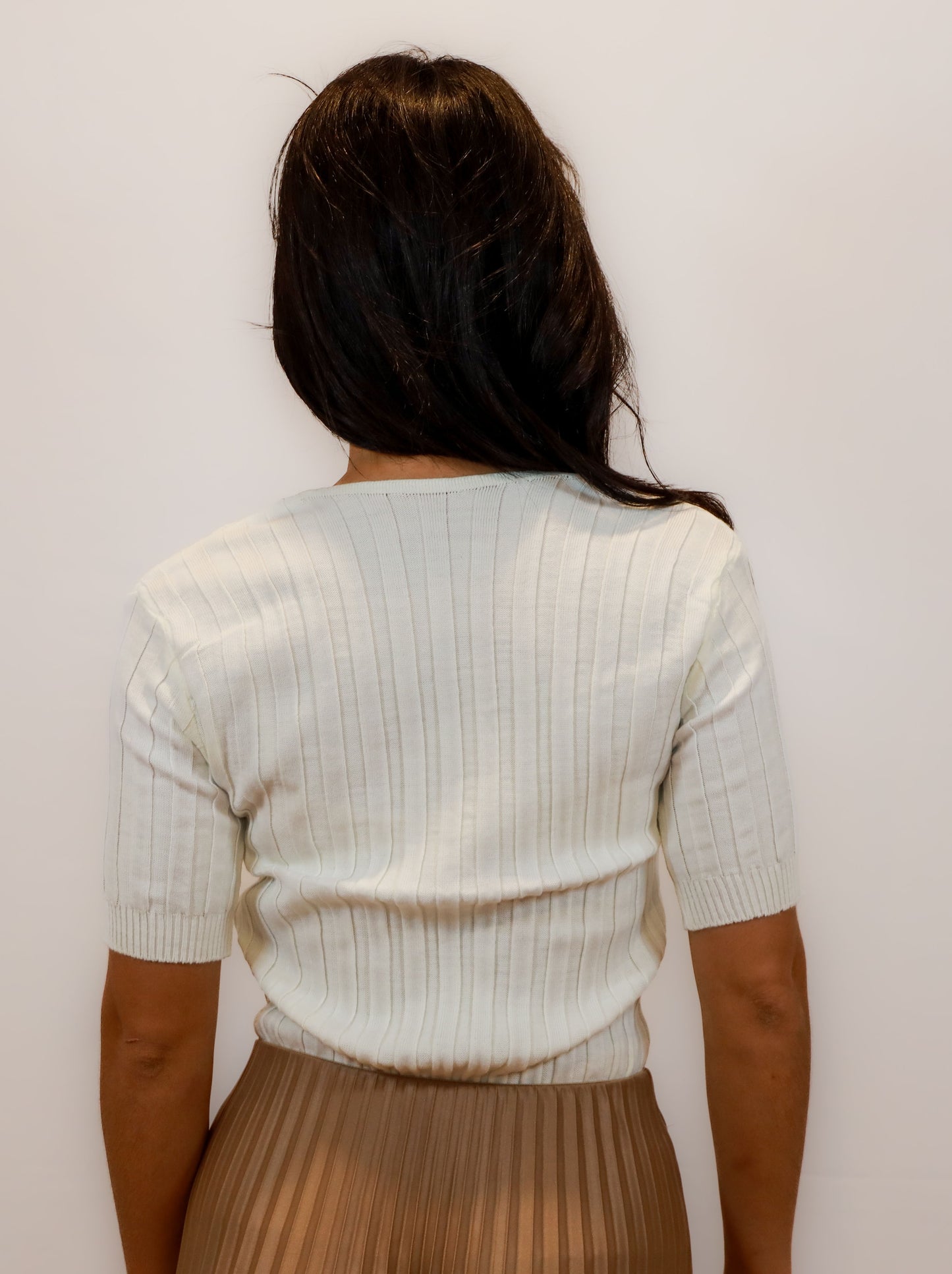 V-Neck White Shirt with Cropped Sleeves