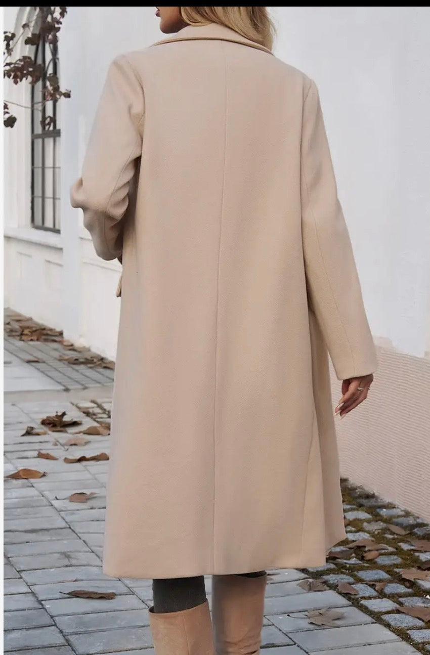 Double Breasted Pocket Lapel Neck Jacket - Beige