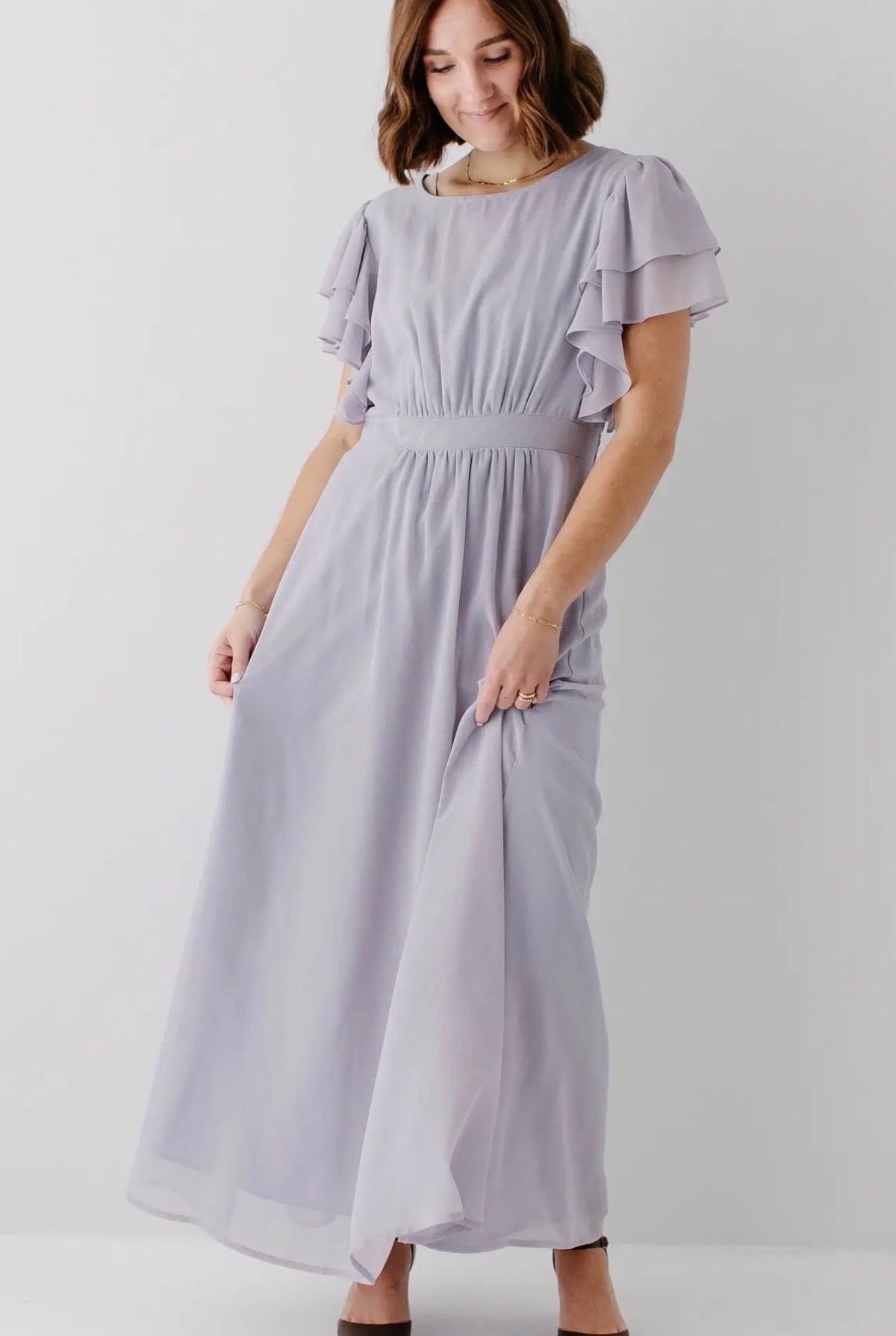 Valencia Flutter Sleeve Maxi Dress - Dusty Lavender