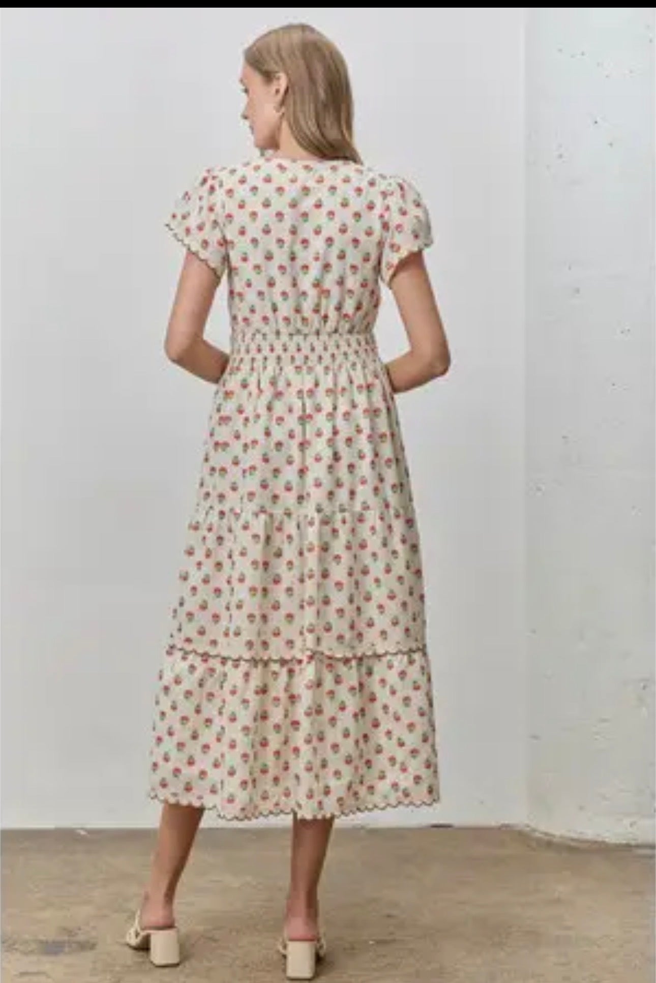 Floral Print Tiered Midi Dress - Cream Multi