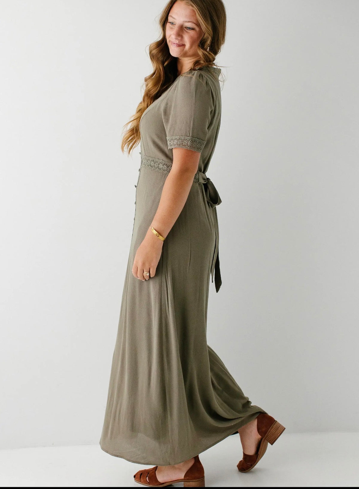 Marigold Lace Detail Maxi Dress - Olive Gray