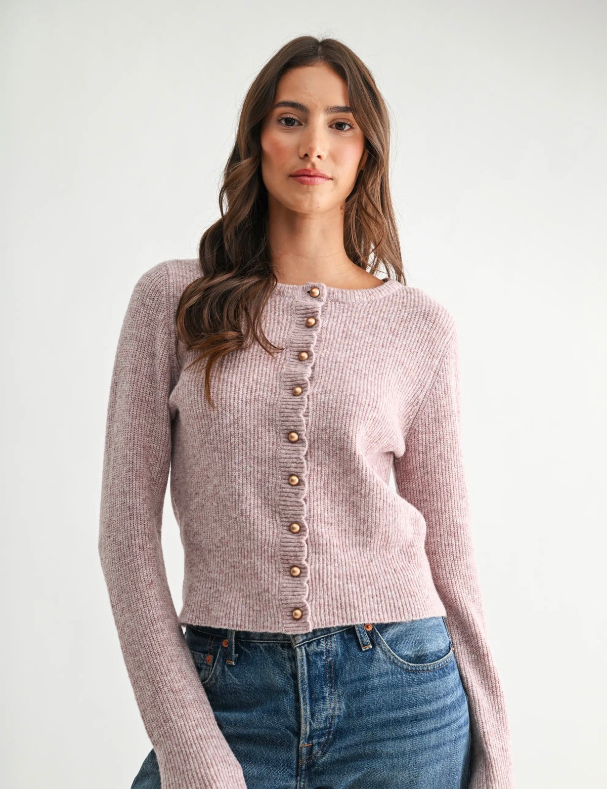 Pearl Button Ribbed Knit Cardigan