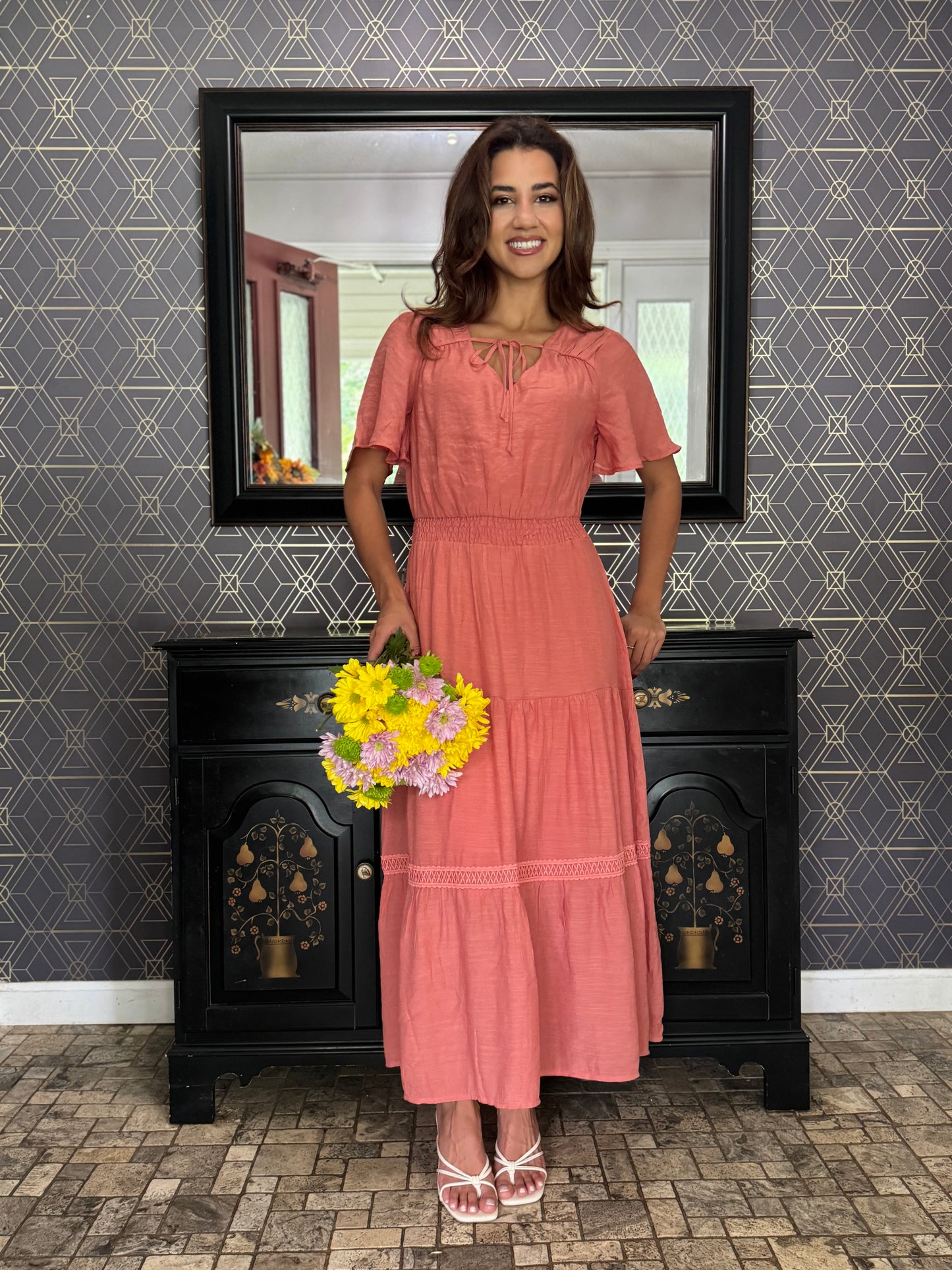 Keyhole Crochet Tier Maxi Dress