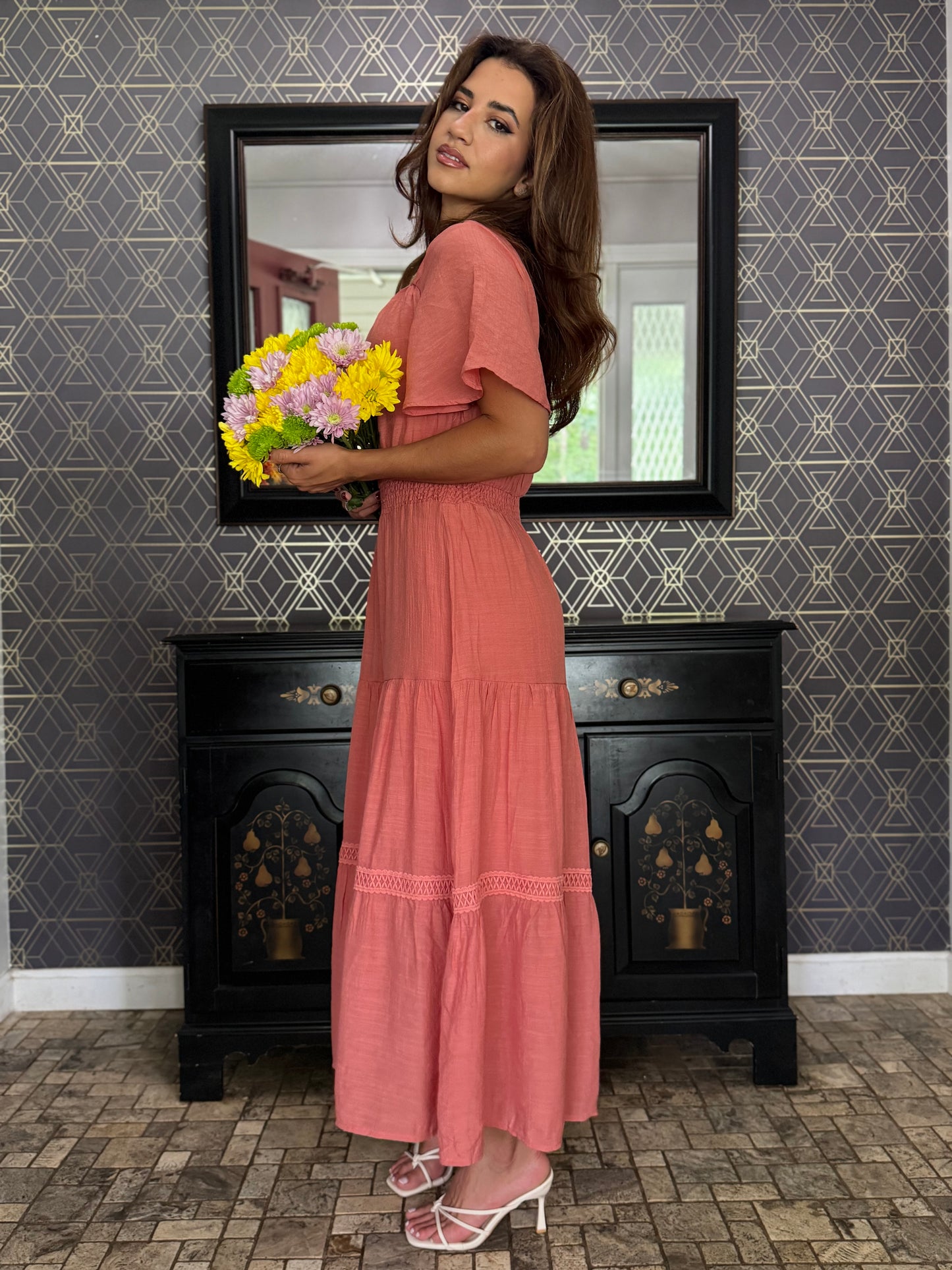 Keyhole Crochet Tier Maxi Dress