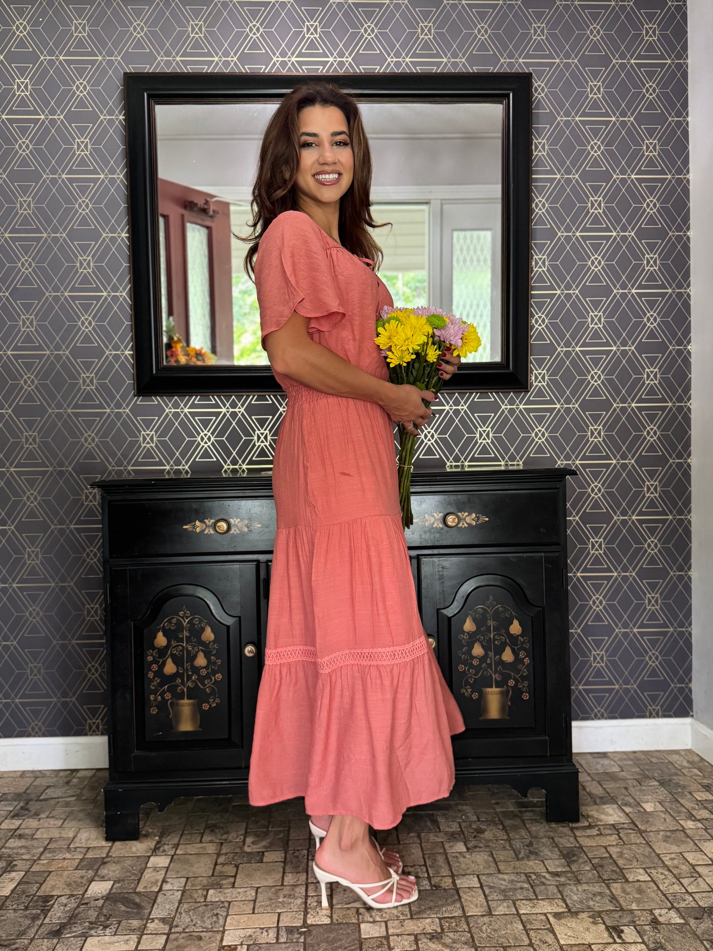 Keyhole Crochet Tier Maxi Dress