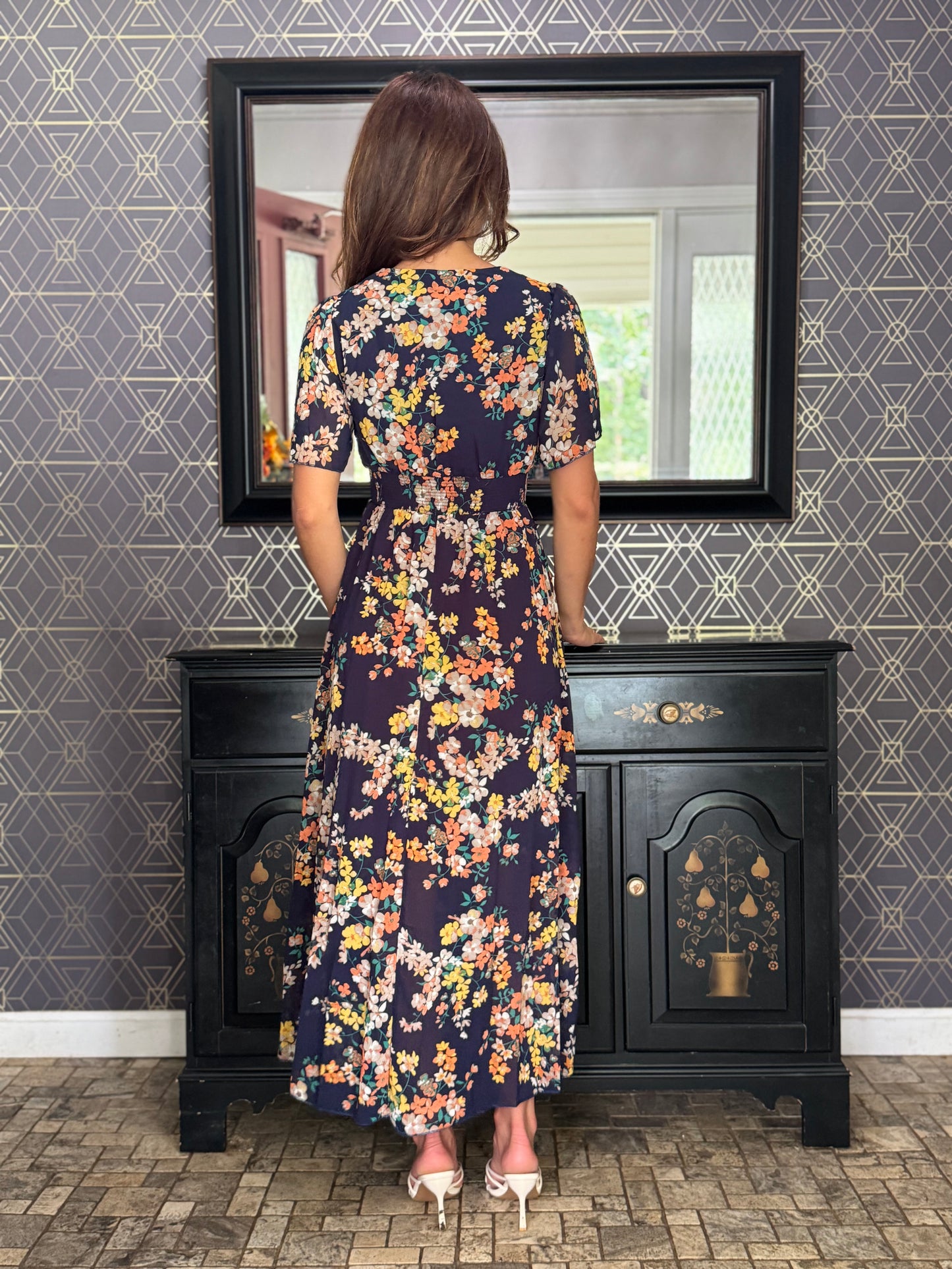 Boho Floral High Waist band (Available in Beige and Navy)