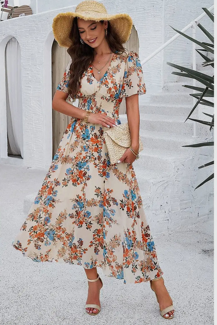 Boho Floral High Waist band (Available in Beige and Navy)