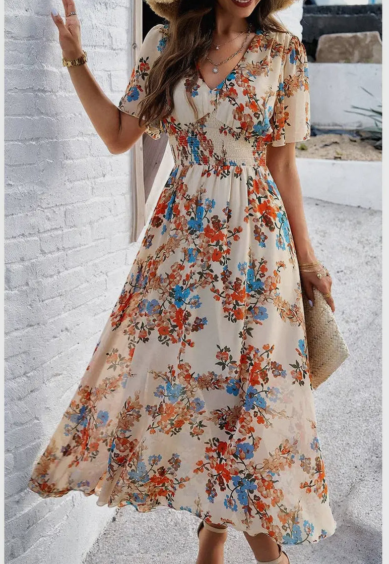 Boho Floral High Waist band (Available in Beige and Navy)