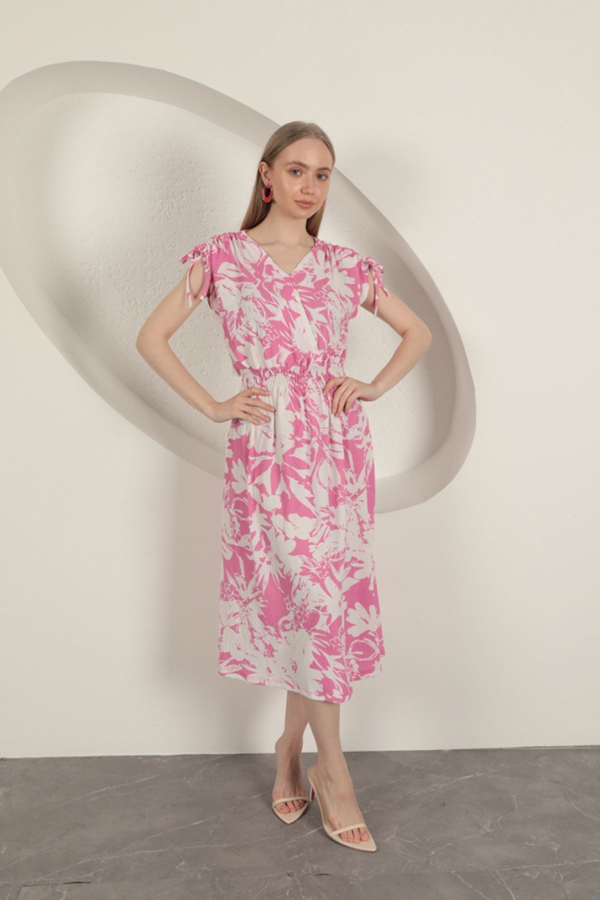 Ruffle Fabric Shoulder Dress - Fuchsia