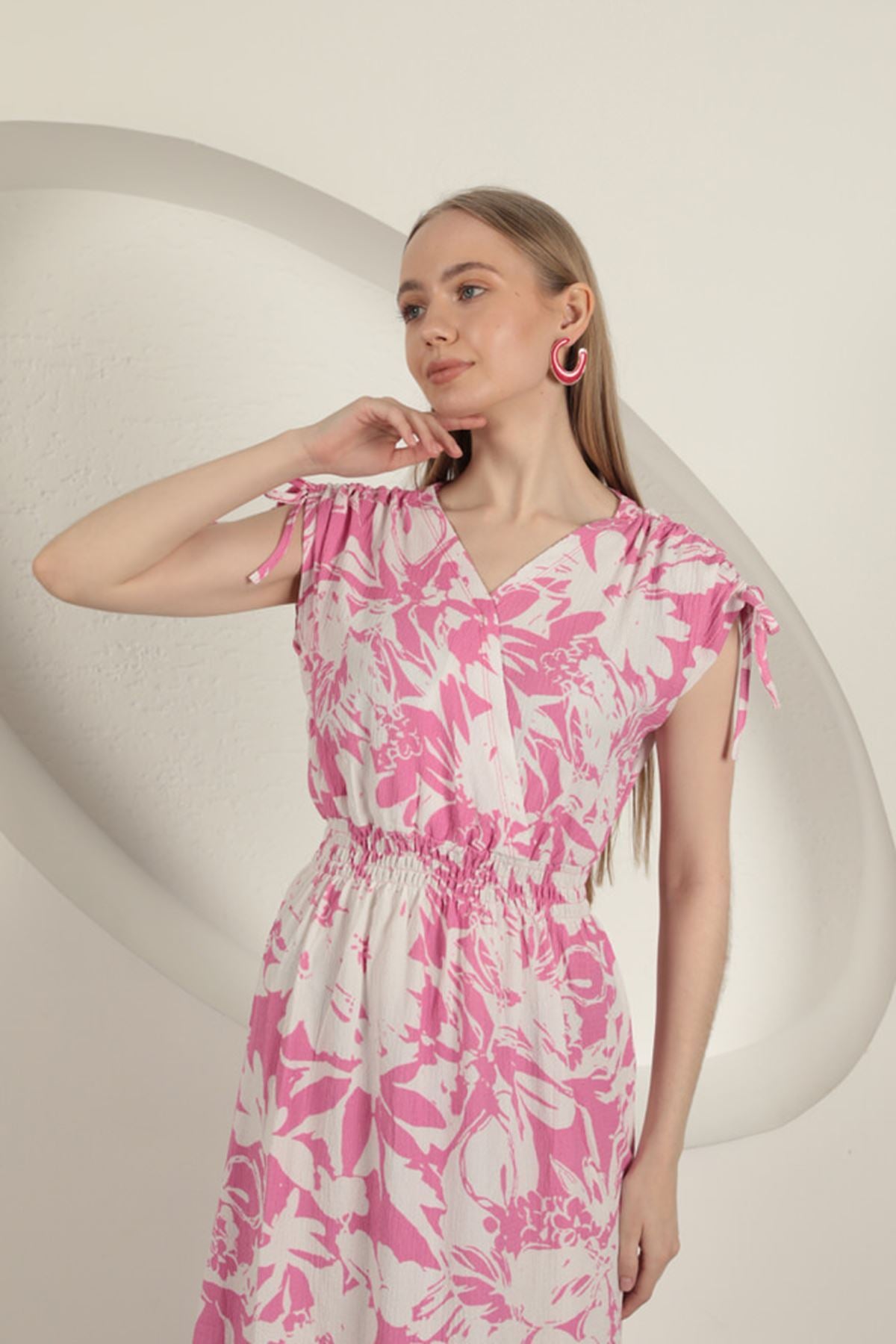 Ruffle Fabric Shoulder Dress - Fuchsia