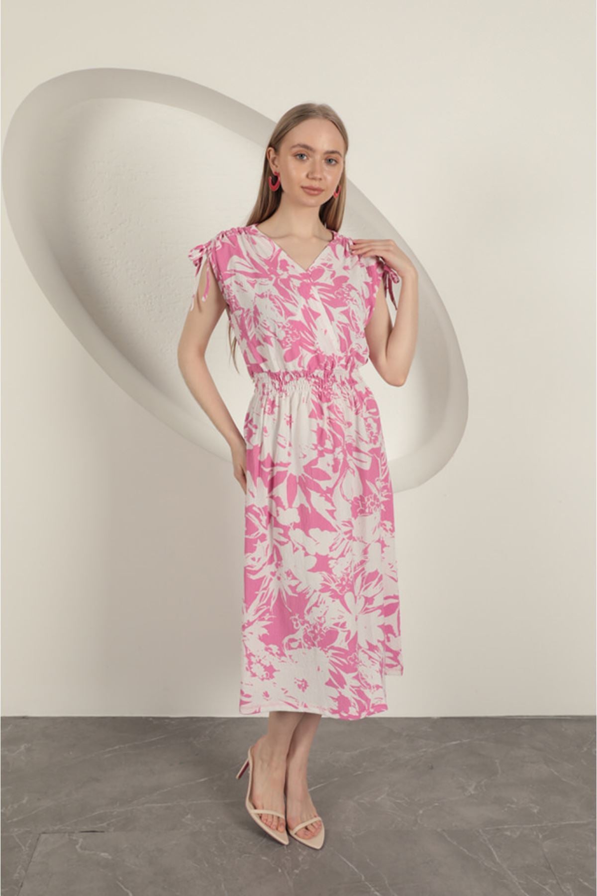 Ruffle Fabric Shoulder Dress - Fuchsia