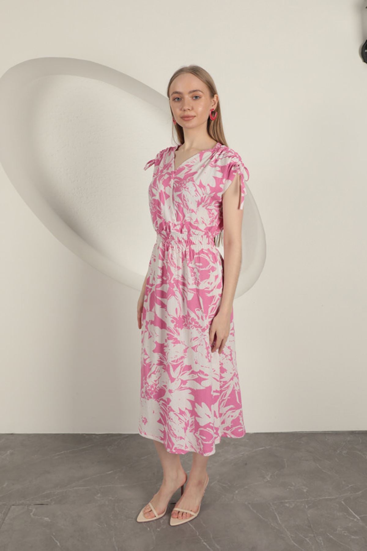 Ruffle Fabric Shoulder Dress - Fuchsia