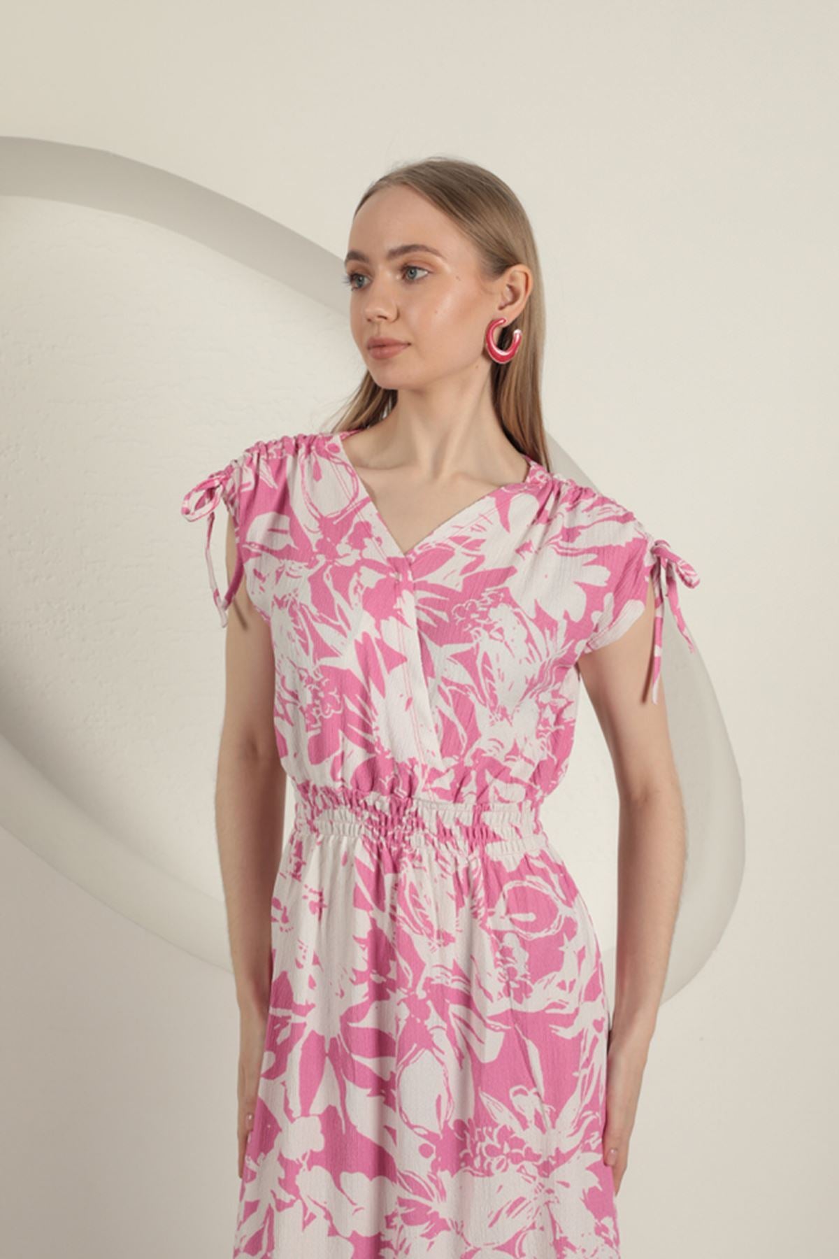 Ruffle Fabric Shoulder Dress - Fuchsia