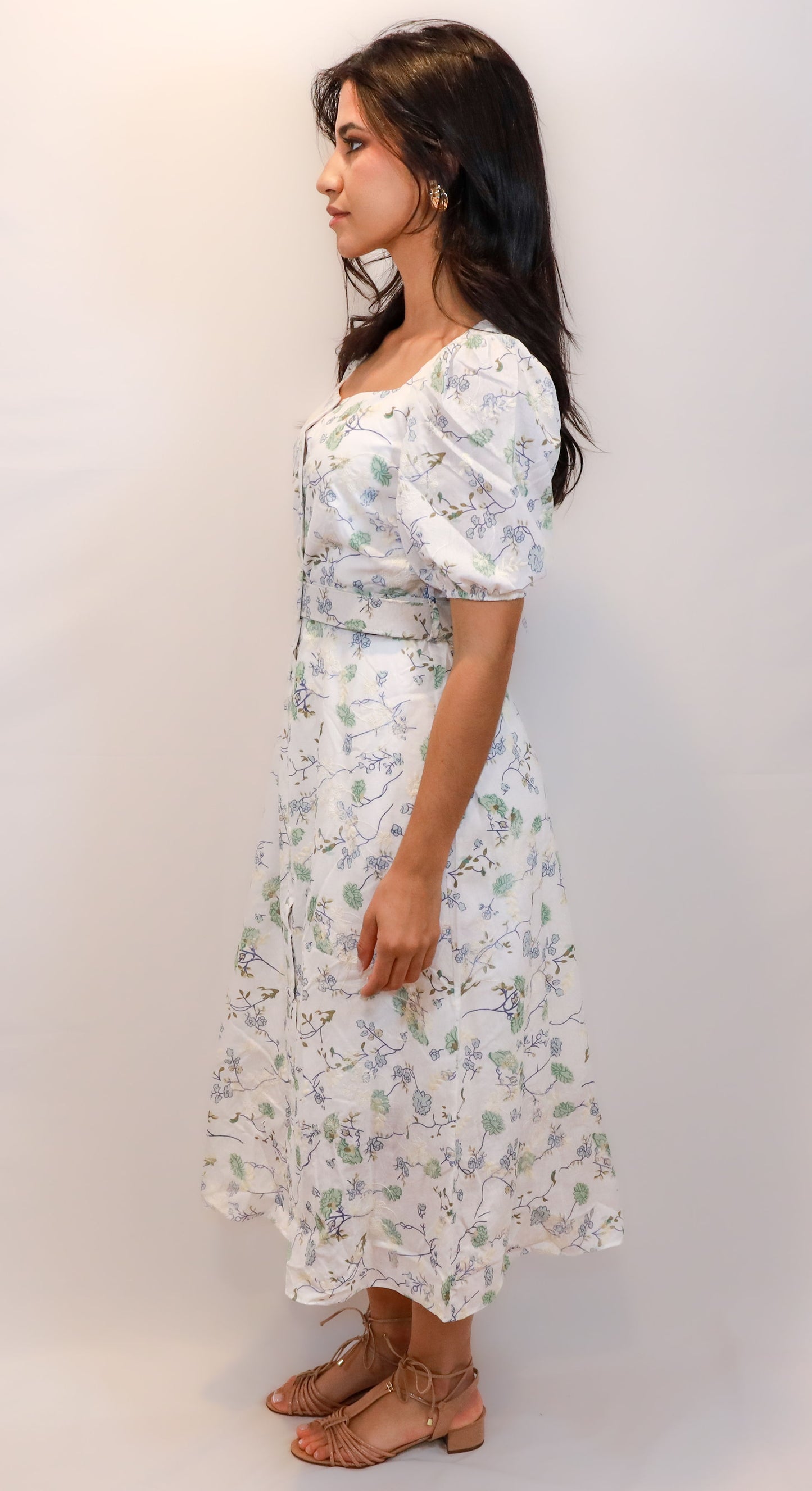 Graceful Charm: Floral Belted Midi Dress