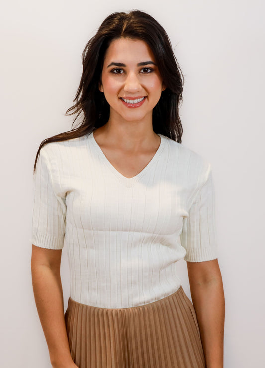 V-Neck White Shirt with Cropped Sleeves