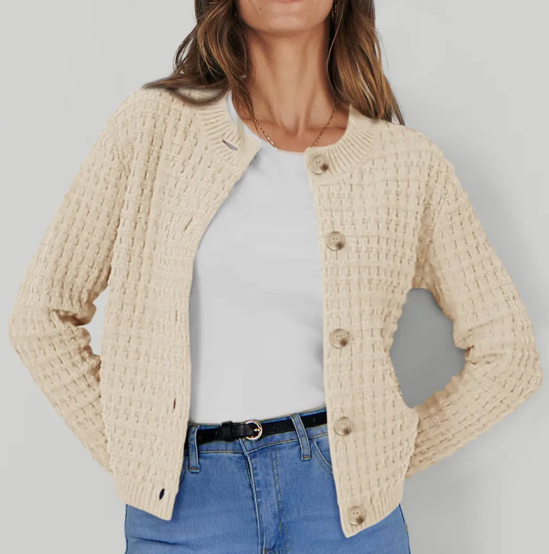 Button-Down Knit Cardigan For Casual Wear - Apricot