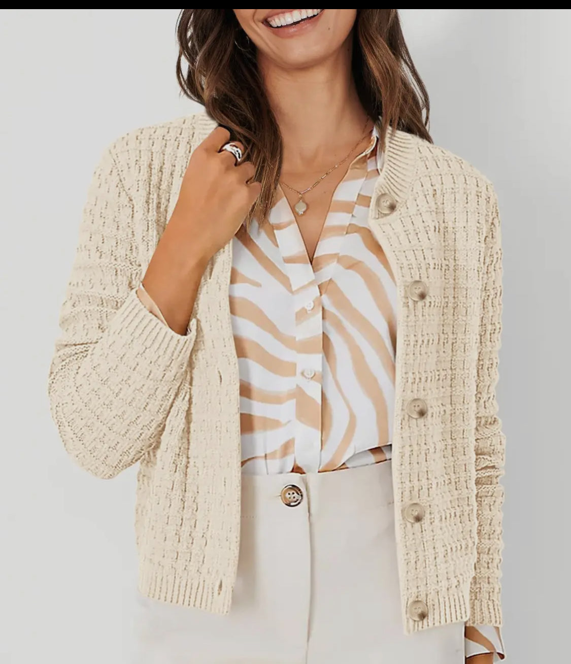 Button-Down Knit Cardigan For Casual Wear - Apricot