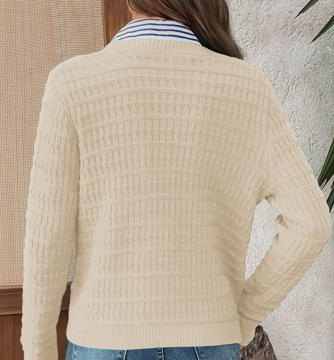 Button-Down Knit Cardigan For Casual Wear - Apricot