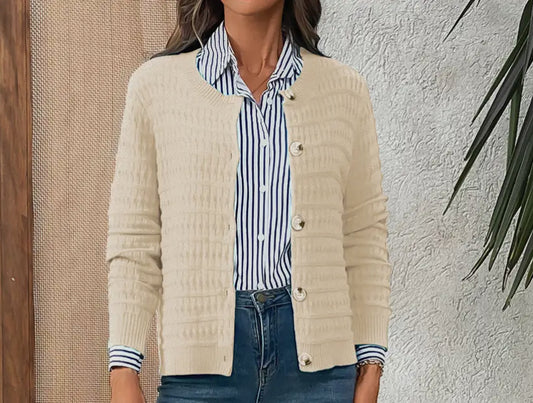 Button-Down Knit Cardigan For Casual Wear - Apricot
