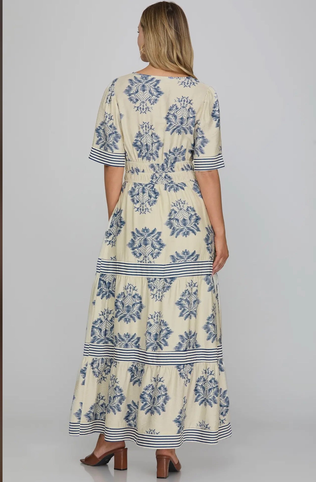 Print Tiered Maxi Dress - Blue