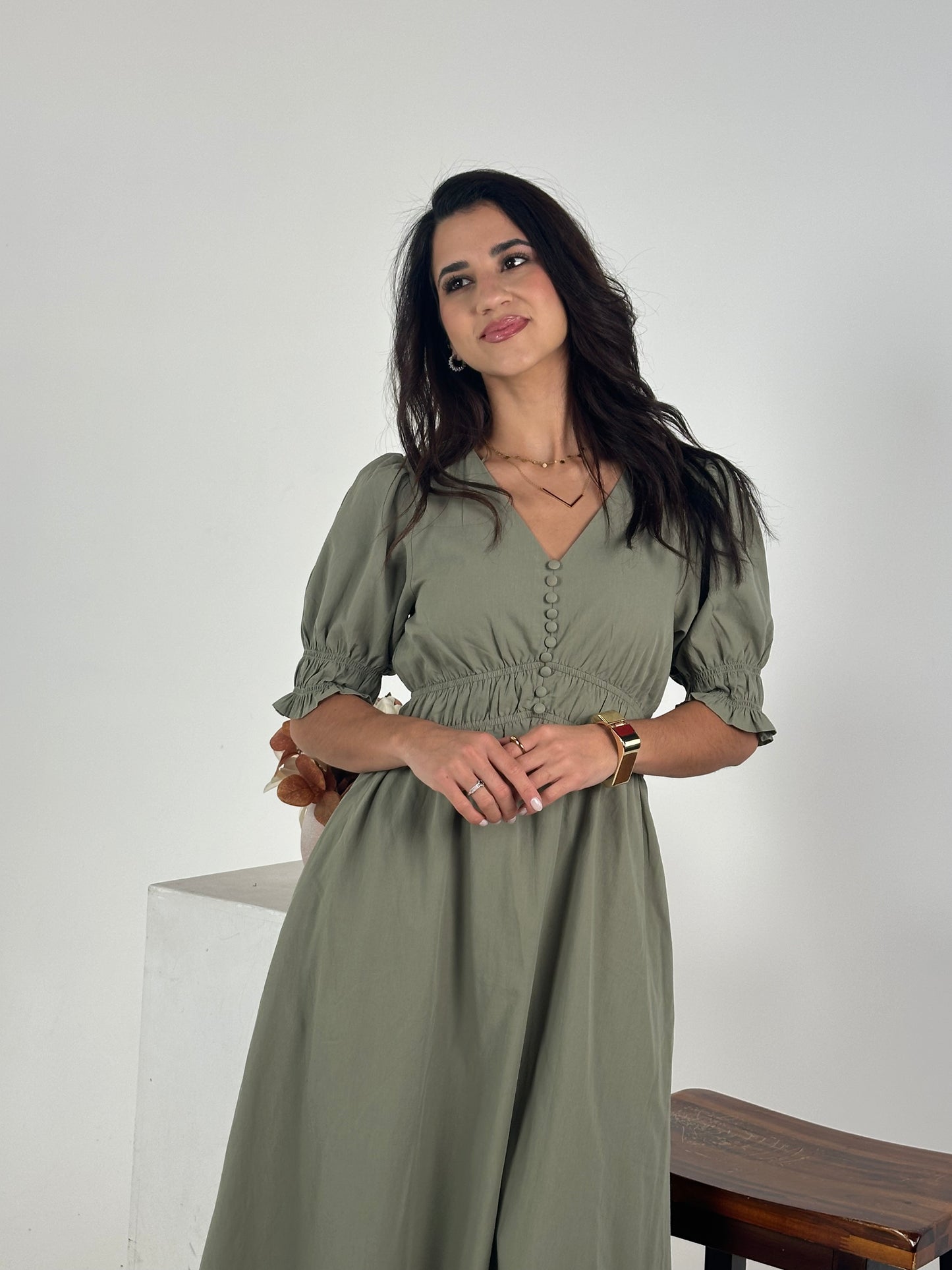 Fitted At Bodice with An A Line Maxi Dress - Vintage Olive