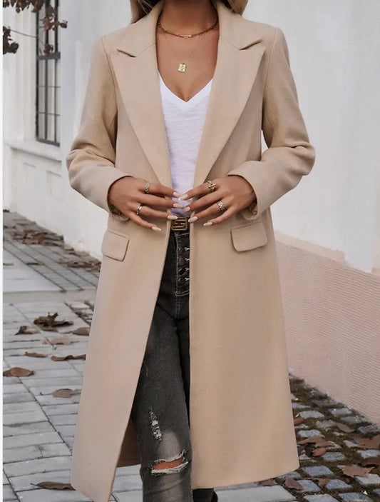 Double Breasted Pocket Lapel Neck Jacket - Beige