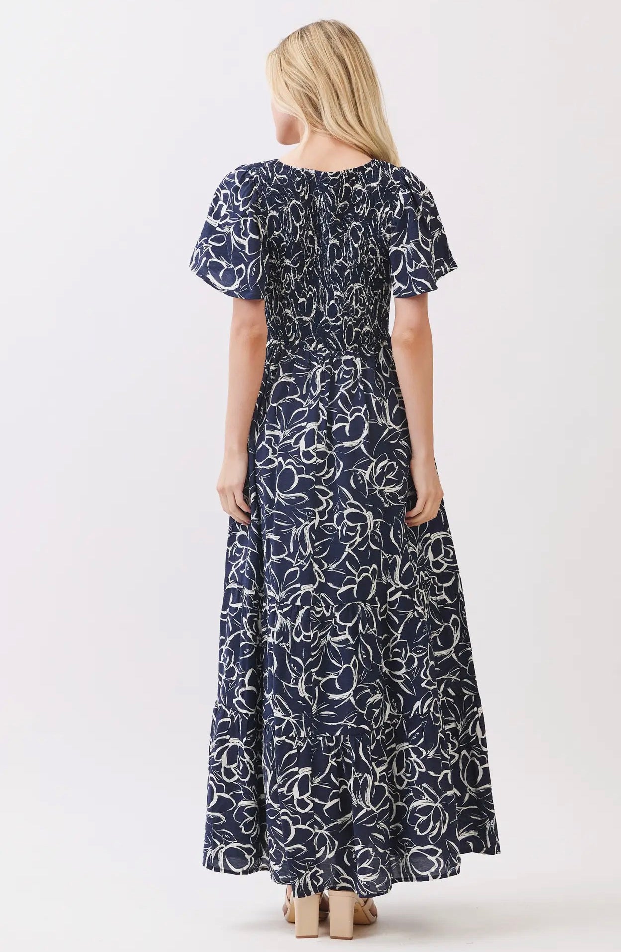 Round Neck Front and Back Smocked Dress - Graphite