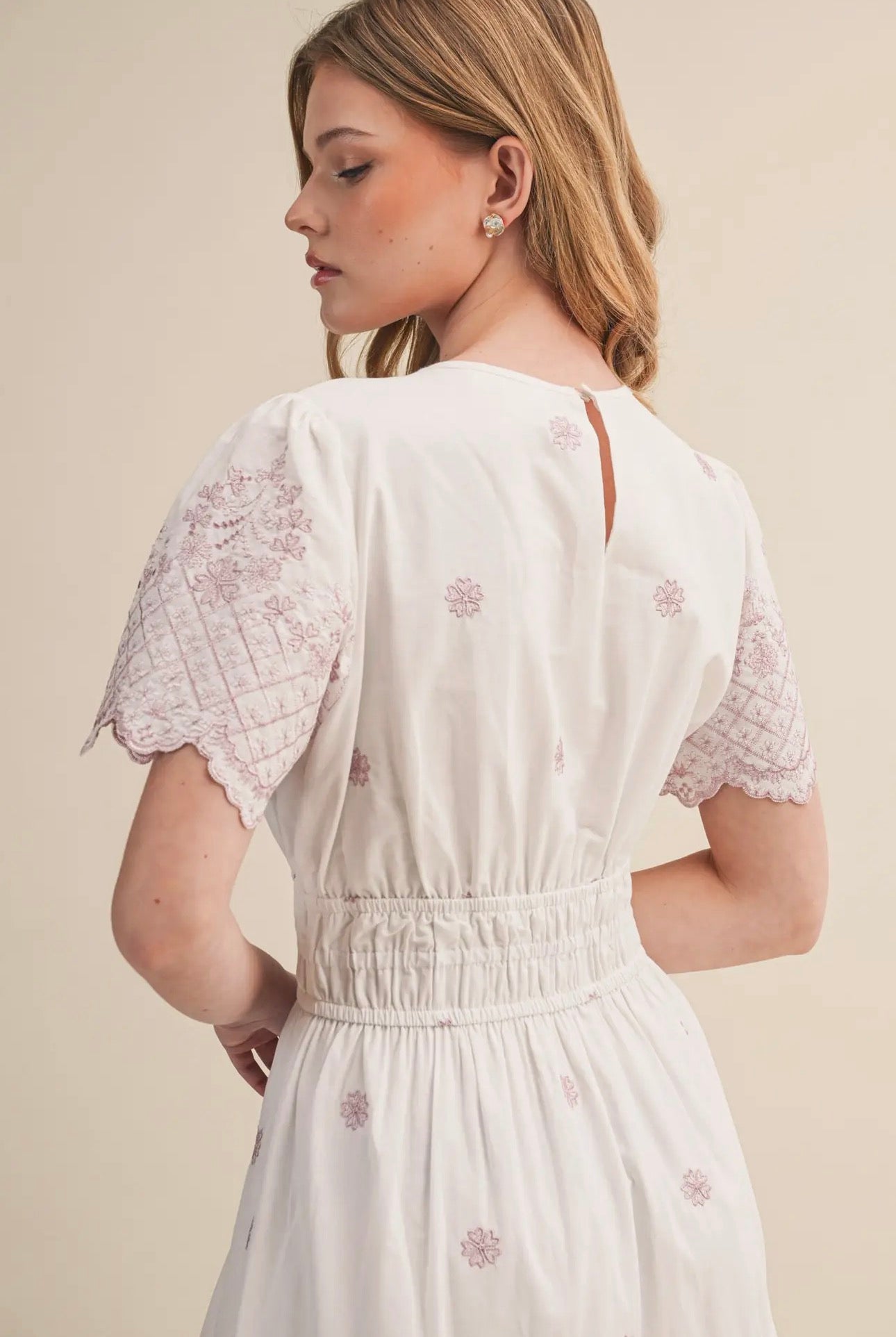 Floral Embroidery Tiered Midi Dress - Opera Mauve Floral