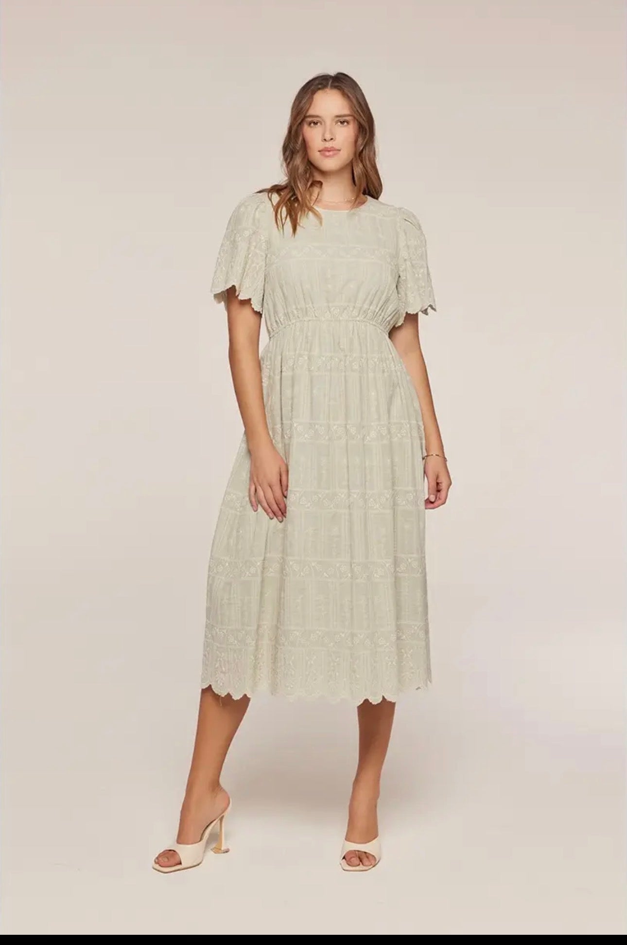 Embroidered Sage Dress - Light Dress