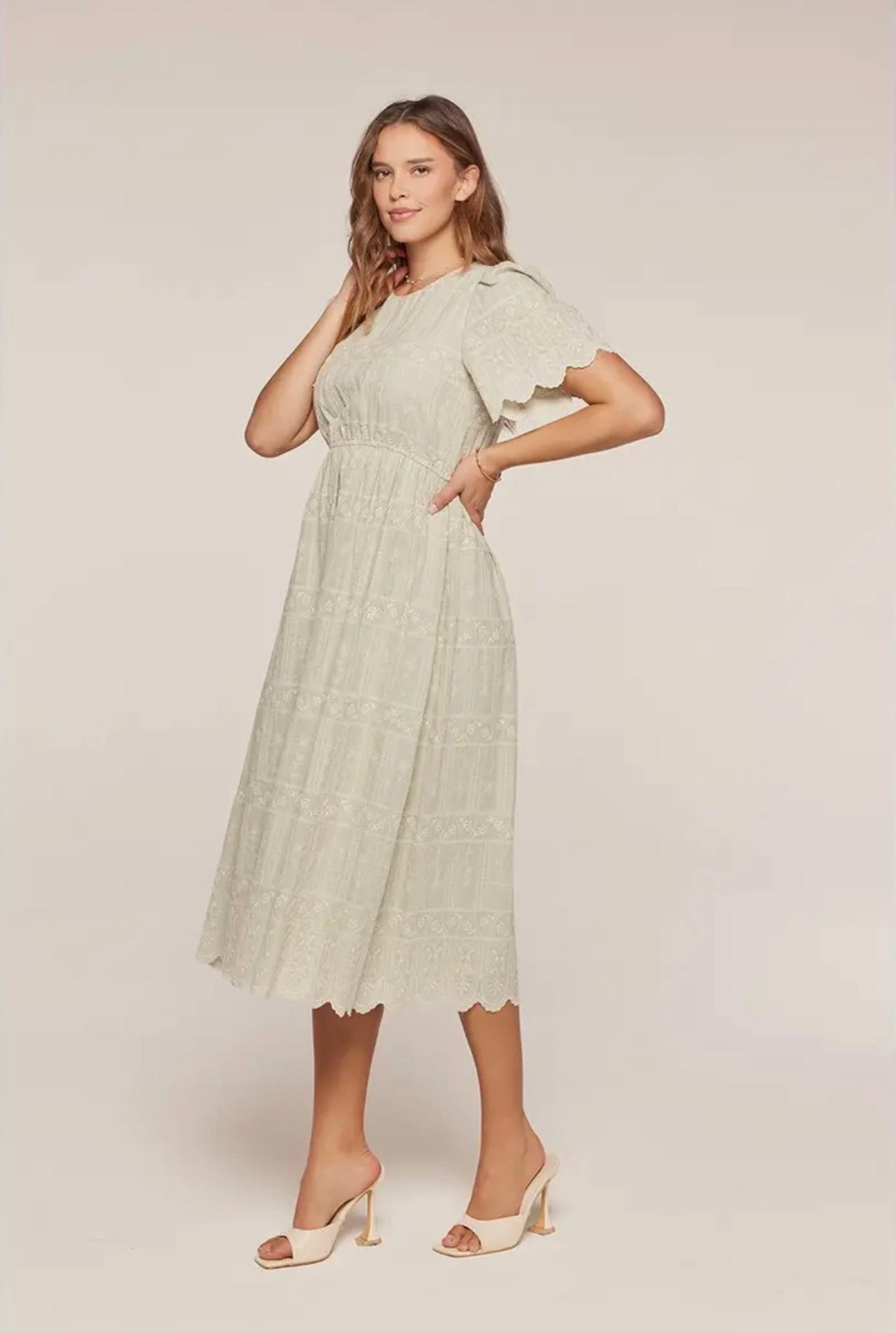 Embroidered Sage Dress - Light Dress