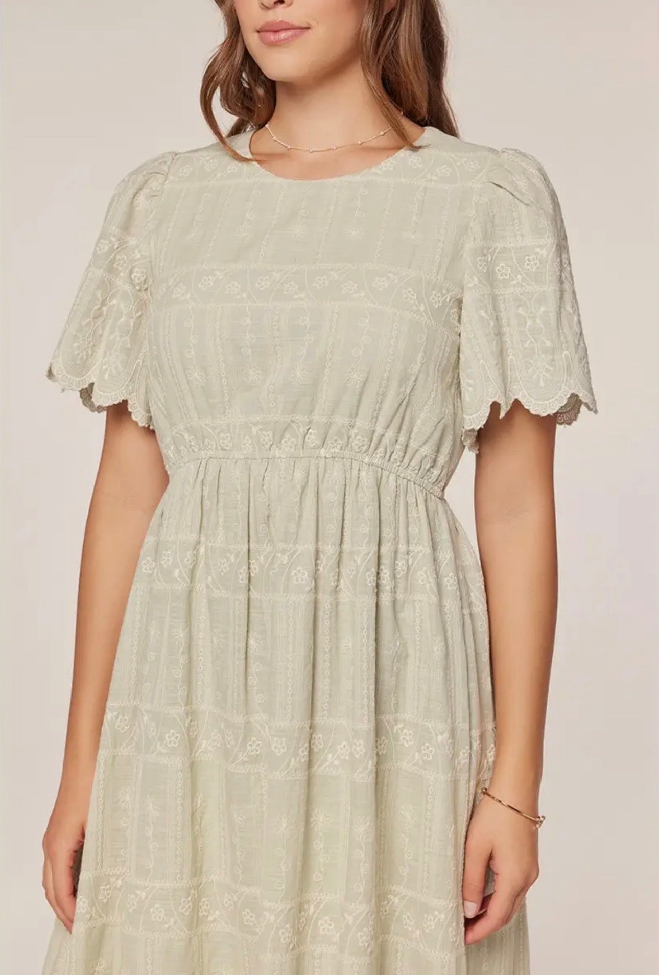 Embroidered Sage Dress - Light Dress