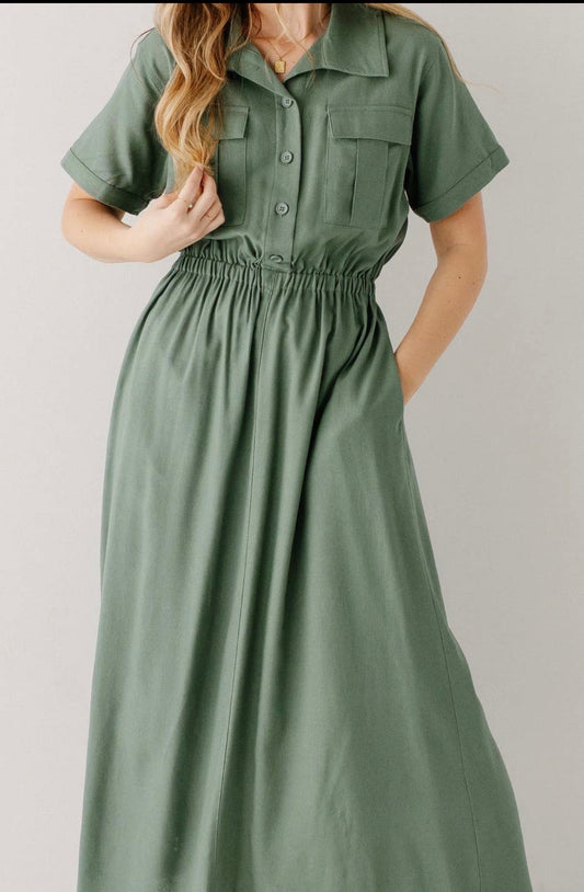 Jo Utility Maxi Dress - Beryl Green