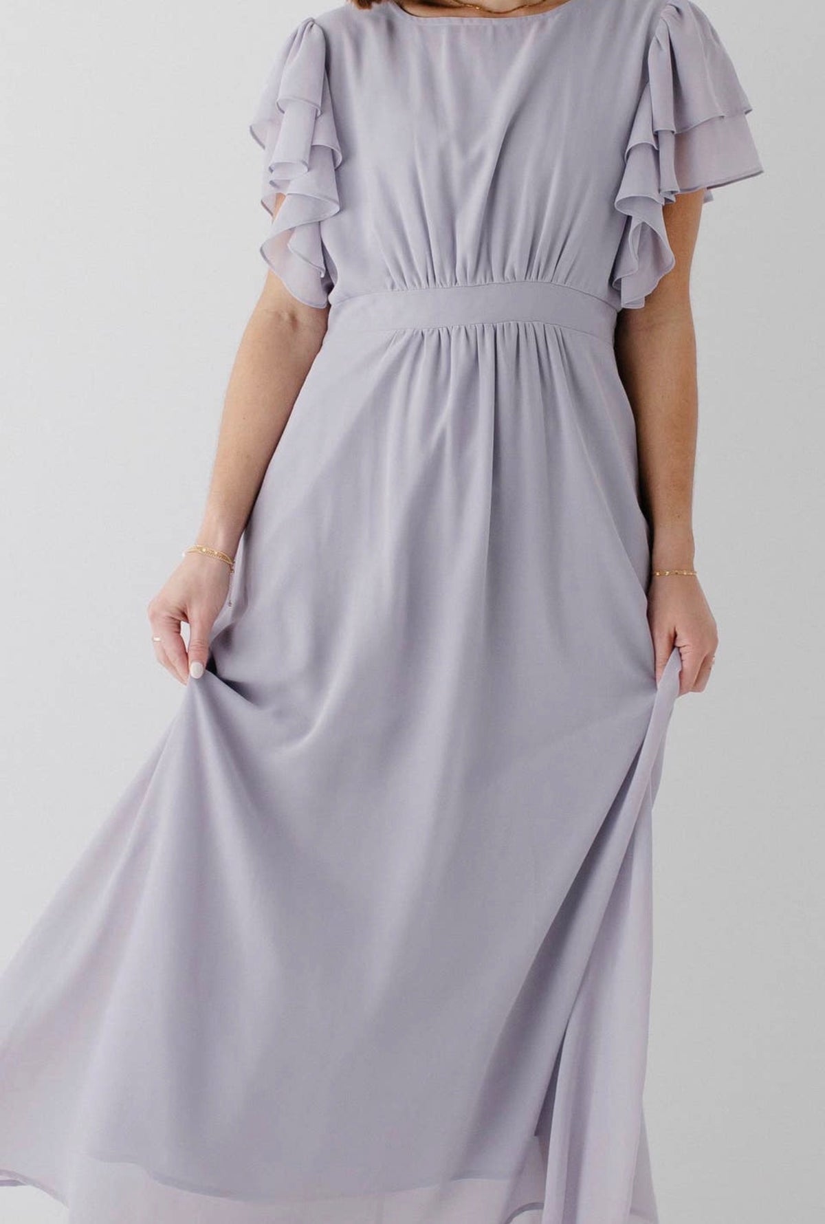 Valencia Flutter Sleeve Maxi Dress - Dusty Lavender