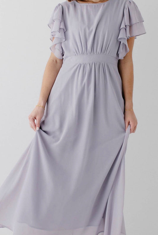 Valencia Flutter Sleeve Maxi Dress - Dusty Lavender