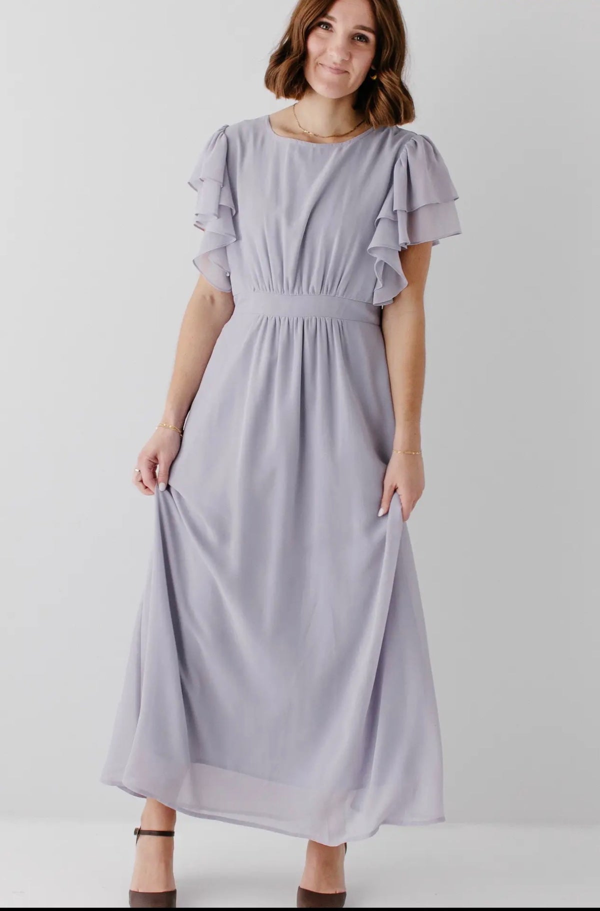 Valencia Flutter Sleeve Maxi Dress - Dusty Lavender