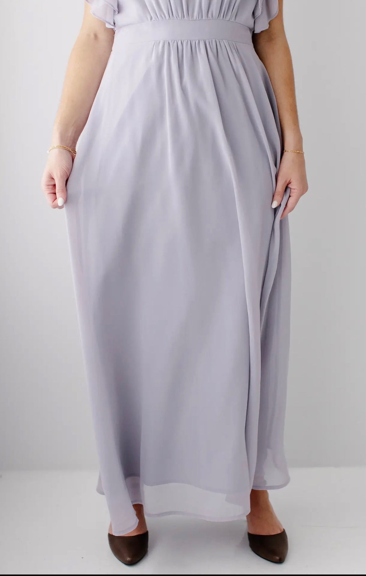 Valencia Flutter Sleeve Maxi Dress - Dusty Lavender