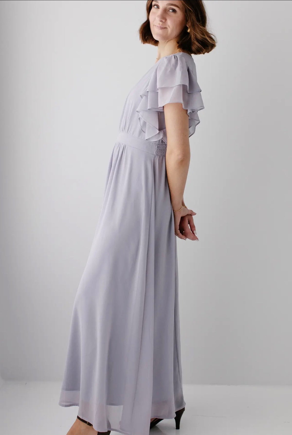 Valencia Flutter Sleeve Maxi Dress - Dusty Lavender