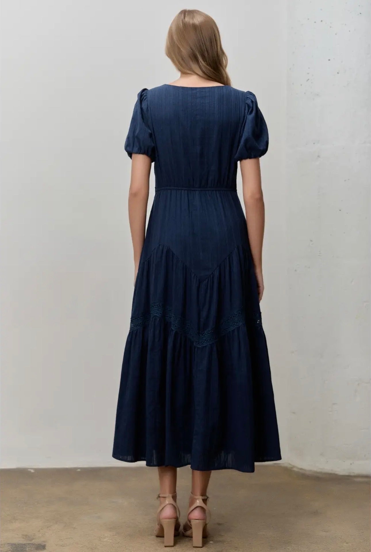 Textured Woven Midi Dress - Navy