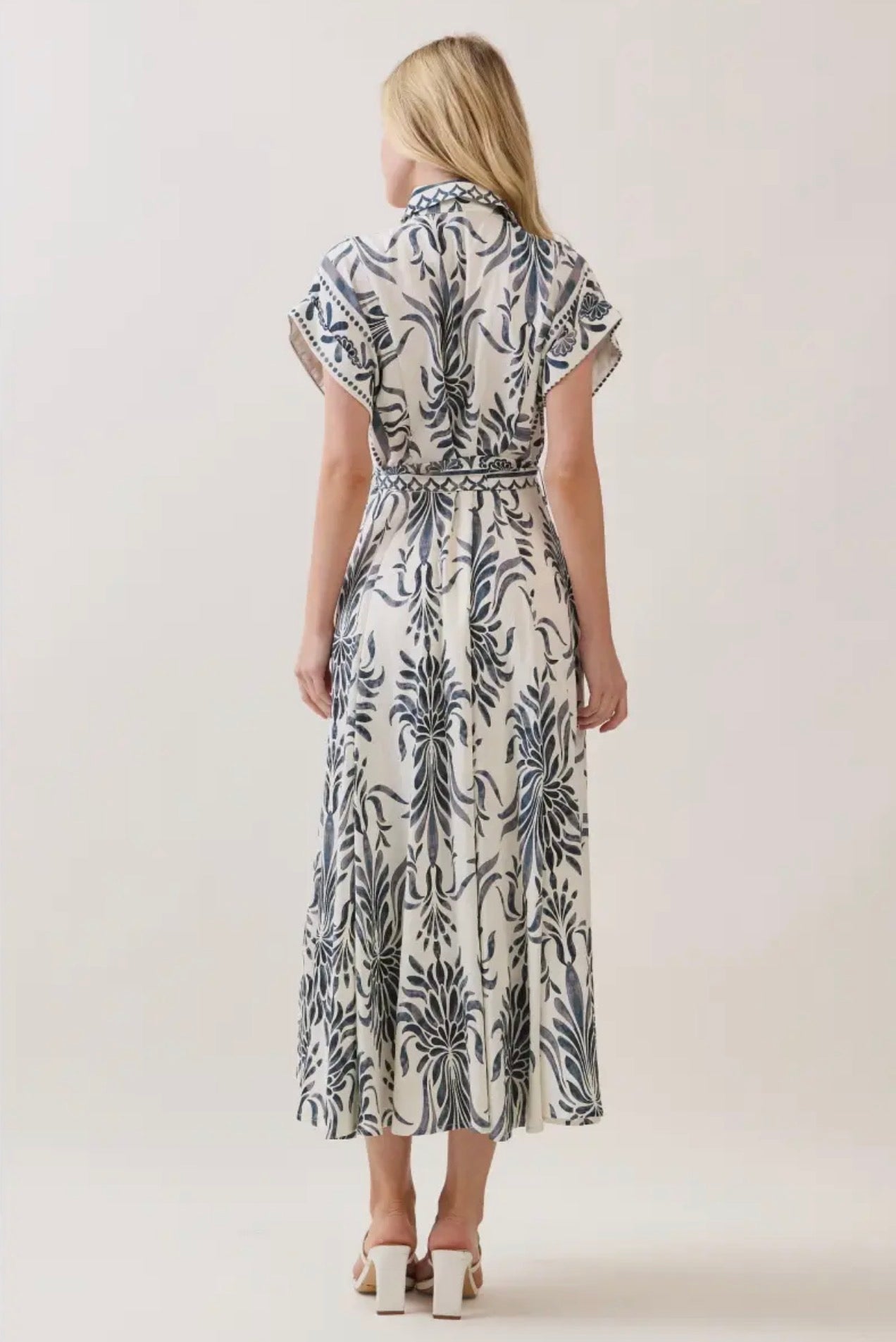 Boarder Print Button Down Maxi Dress - Blue