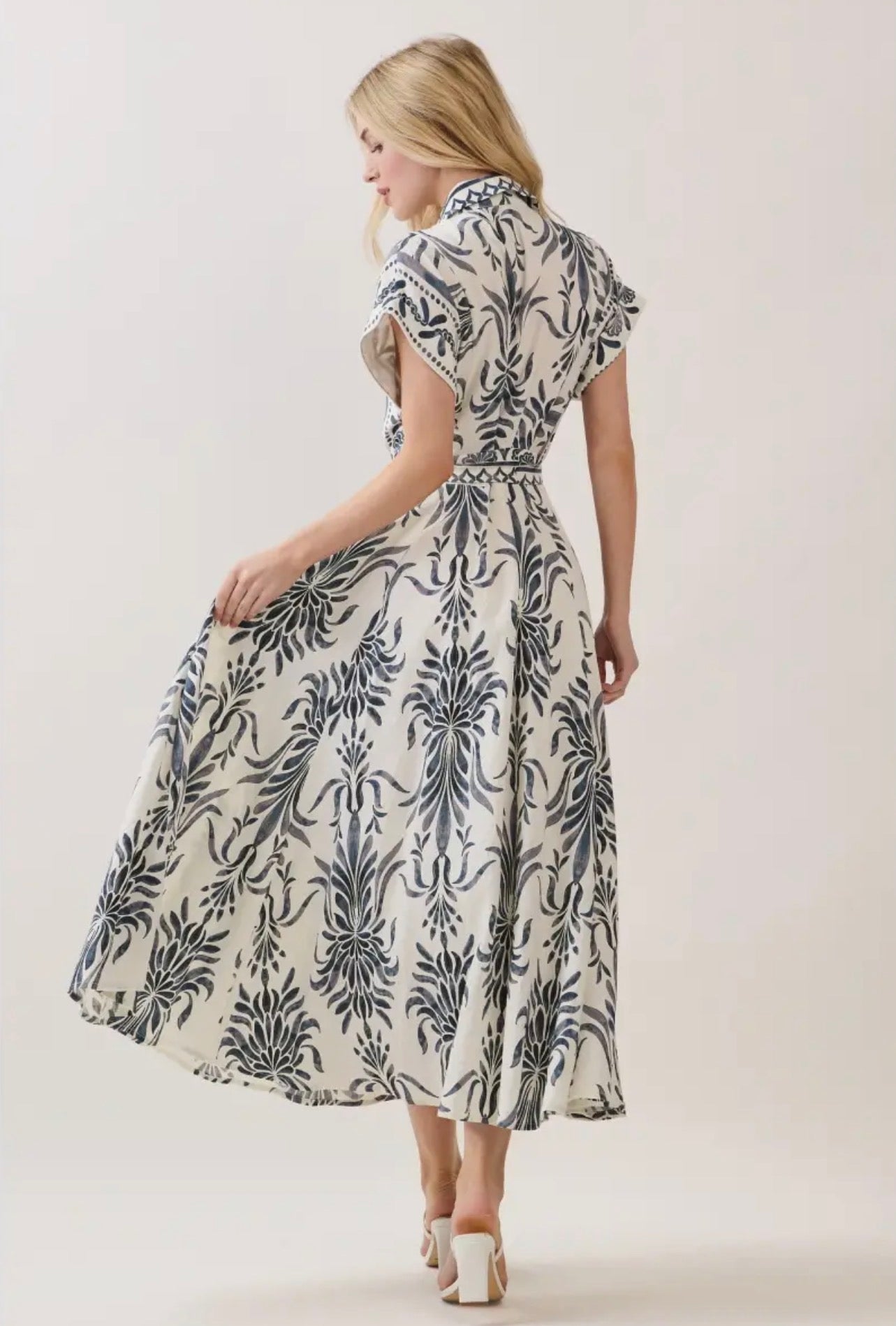 Boarder Print Button Down Maxi Dress - Blue