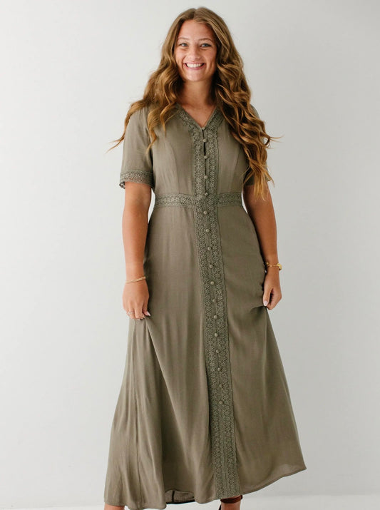 Marigold Lace Detail Maxi Dress - Olive Gray