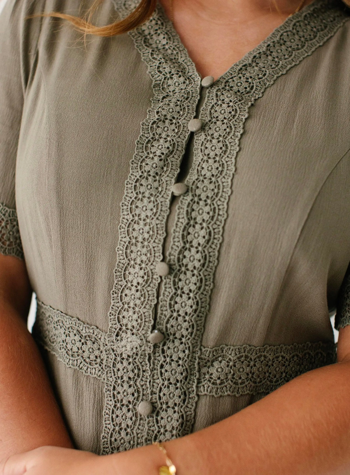 Marigold Lace Detail Maxi Dress - Olive Gray