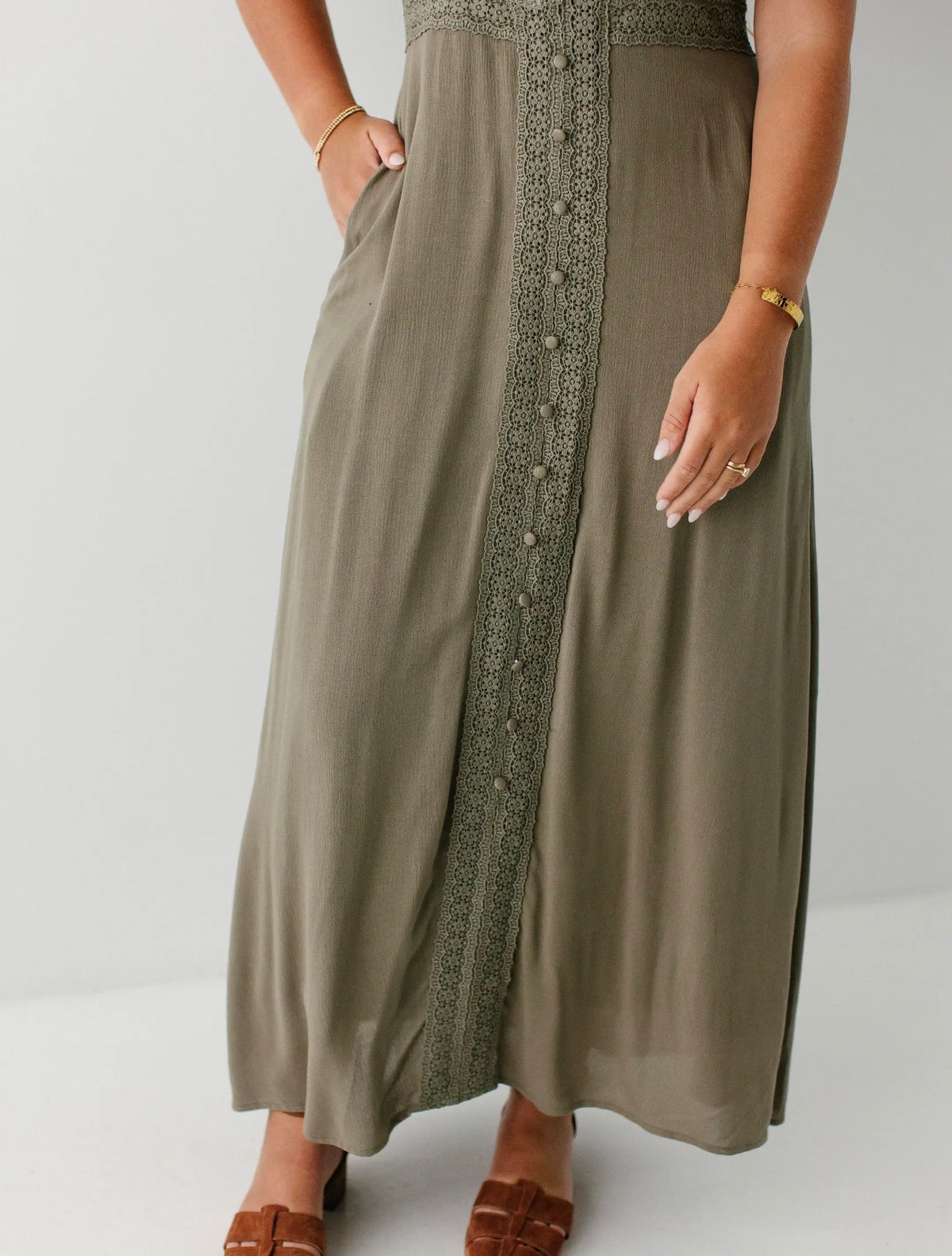 Marigold Lace Detail Maxi Dress - Olive Gray
