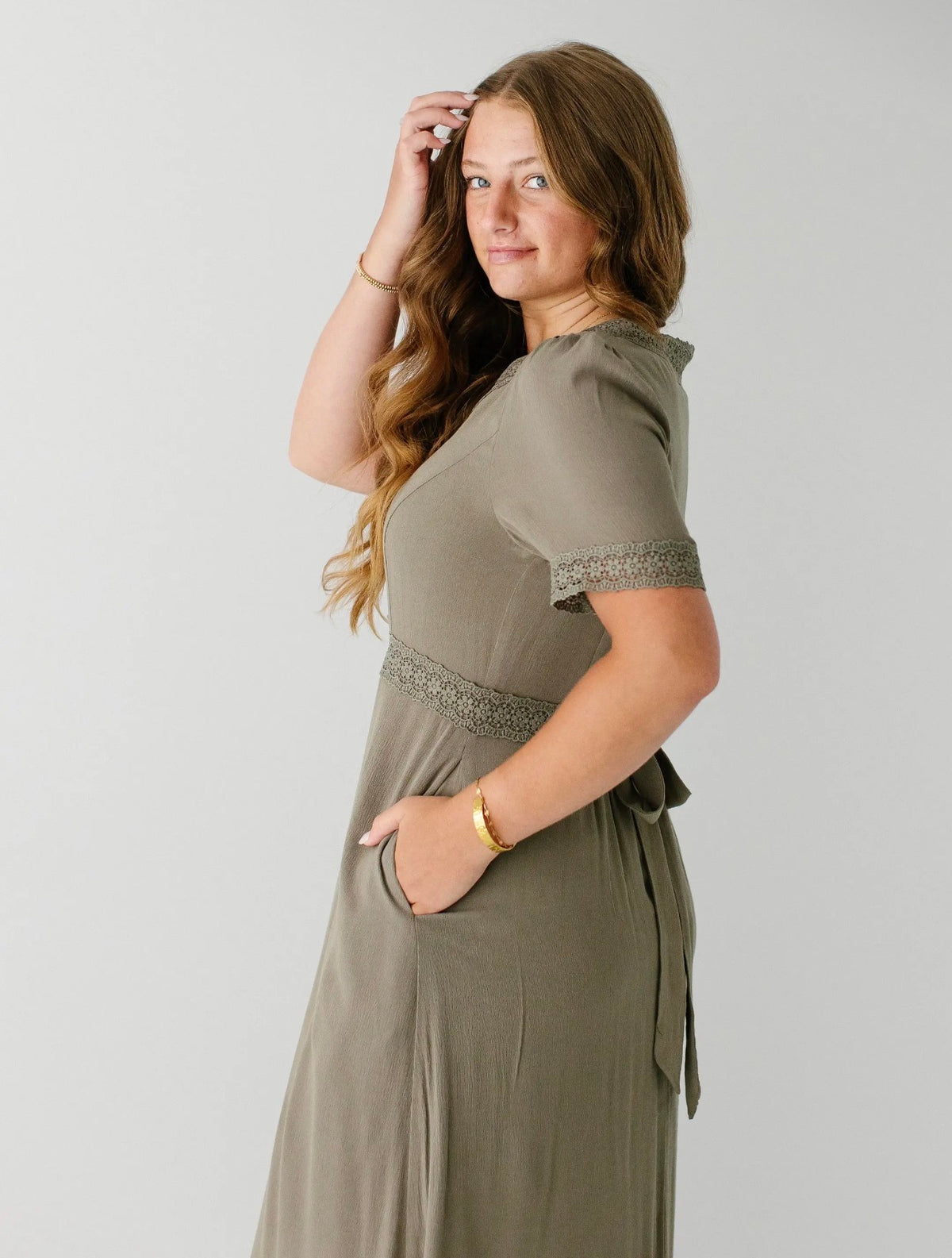 Marigold Lace Detail Maxi Dress - Olive Gray